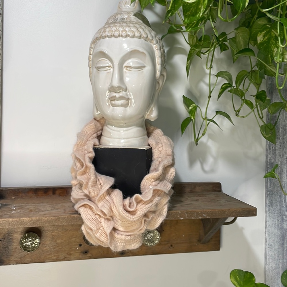 New York and company blush colored infinity ruffle scarf.